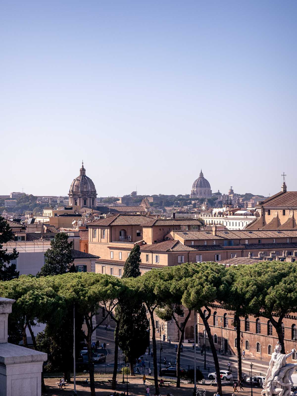 The skyline of Rome, with multiple church domes in the distance