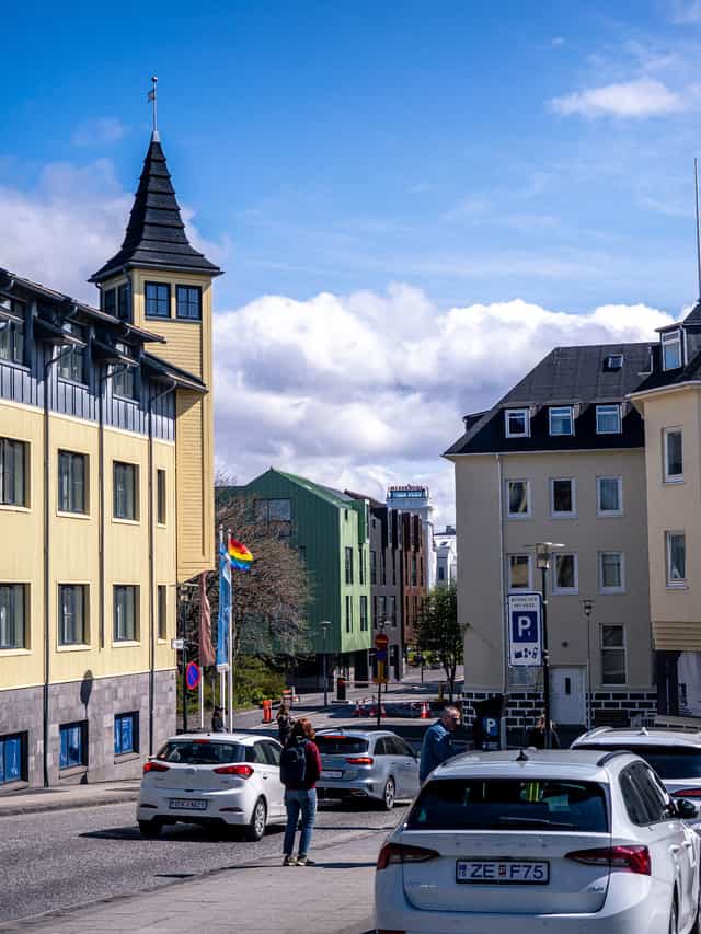 Traditional Icelandic building line a city street